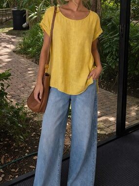 Yellow Button-Down Women's Top 100% Linen